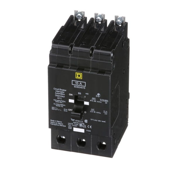 Square D EDB34015 Circuit Breaker, Therm/Mag, EFrame, 3P, 15A