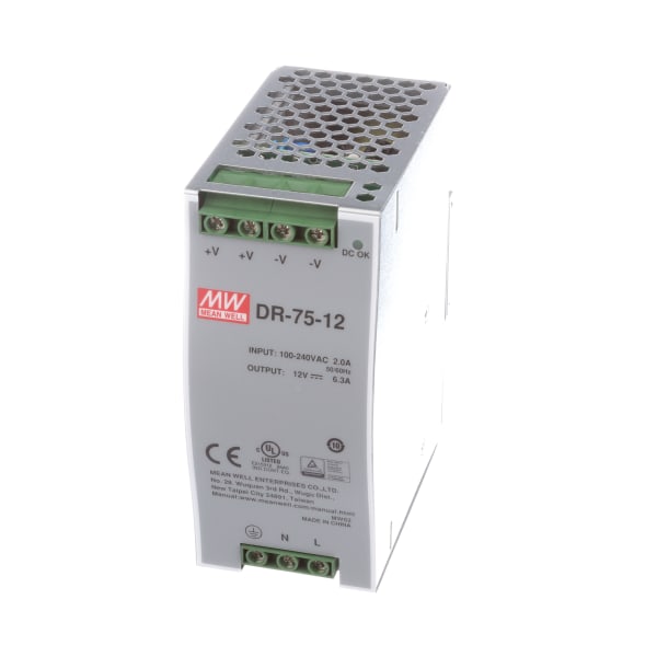 MEAN WELL - DR-75-12 - Power Supply,AC-DC,12V,6.25A,90-264V In,Enclosed ...