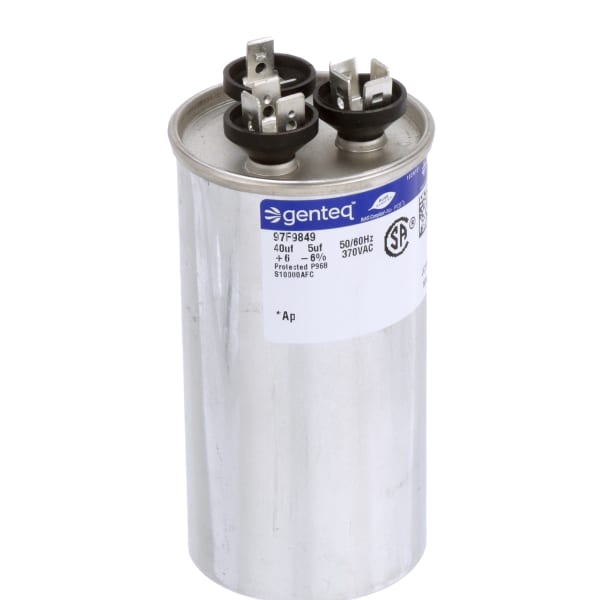 Genteq 97F9849 Capacitor, Polypro Metallized, Cap 40 uF, 5 uF, Tol