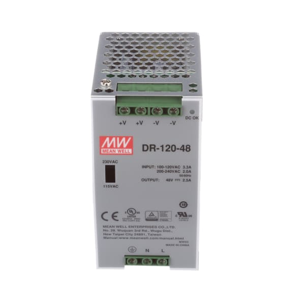 MEAN WELL - DR-120-48 - Power Supply,AC-DC,48V,2.5A,88-132/176-264V In ...