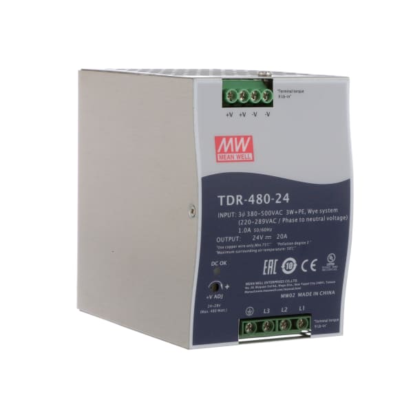MEAN WELL - TDR-480-24 - Power Supply, AC-DC, DIN Rail, Three Phase ...