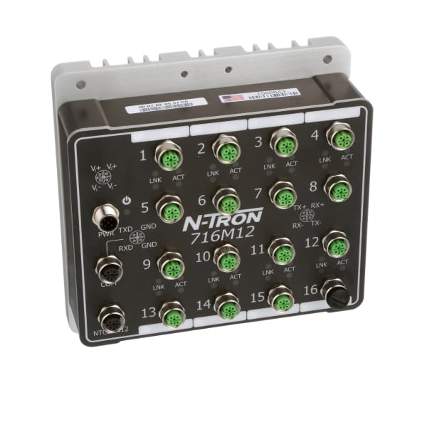 Red Lion Controls 716M12 16 Port IP67 Industrial Switch, 16) 10/100BaseTX M12 D