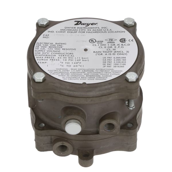 Dwyer Instruments 1950G1B24NA Differential Pressure Switch, Explosion Proof, .41.6in w