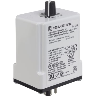 SQUARE D 9050JCK11V14 Time Delay Relay,24VAC//DC,10A,DPDT