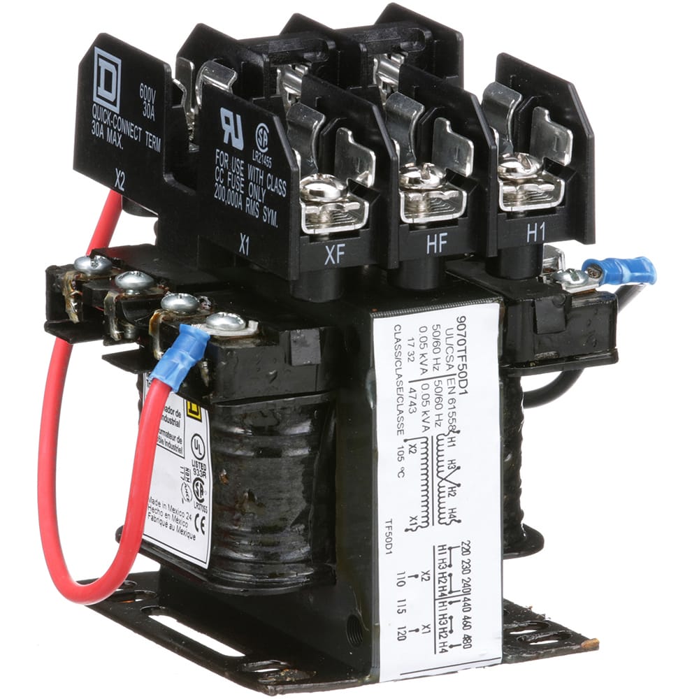 Square D - 9070TF50D1 - Transformer; Control; Config Bobbin; 1; Freq  50/60Hz; Sec 120/115/110VAC; Pwr-Rtg 50VA - Allied Electronics & Automation