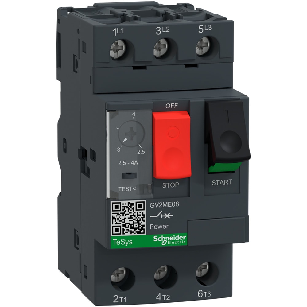 Schneider Electric - GV2ME08 - TeSys GV2 Thermal Magnetic Motor Protection Circuit Breaker; 4A; 3 Pole; 690 VAC - Allied Electronics & Automation