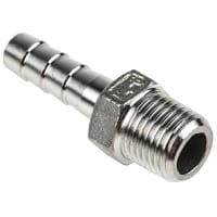 Stainless Steel Hexagon Hose Nipple 1/4in R Male-8mm Barbed Male 1.69in Length RS PRO 4993732