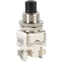 Switch;P/B;SPST-NO;OFF-(ON);Round Black Plunger;Silver;8A;125VAC;Screw APEM INC. 1203A2ULCSA