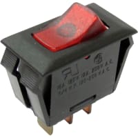 Rocker Switch,GRL-2000 Series,SPST,ON-OFF,Neon Illuminated,Red,16A,125VAC,250 Q CW INDUSTRIES GRL-2011-1600