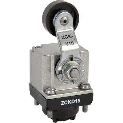 Telemecanique ZCKD15 Plastic Limit Switch Head for ZCKM and ZCKL Series Body Spring Return 360-Degree Orientation Roller Lever-Type Side-Position 