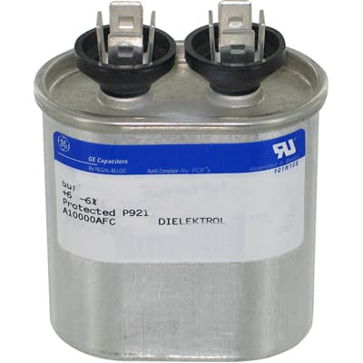 Genteq 97F8055 Capacitor; Polypro Metallized; Cap 4 uF; Tol 6%; Vol-Rtg 370 AC; QC; GP; Oval Genteq 97F8055 Capacitor; Polypro Metallized; Cap 4 uF; Tol 6%; Vol-Rtg 370 AC; QC; GP; Oval