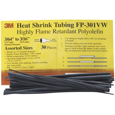 3m Fp 301 3 64 3 16 Black Tubing Heat Shrink Blk Red Wht Yel Blu Grn And Clear Polyolefin Allied Electronics Automation