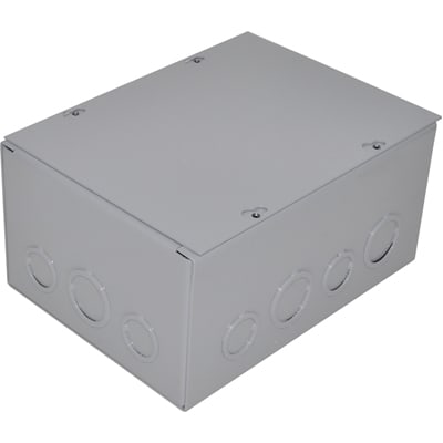 Gray Finish 6 Width x 8 Height x 4 Depth BUD Industries JB-3956-KO Steel NEMA 1 Sheet Metal Junction Box with Knockout and Lift-off Screw Cover