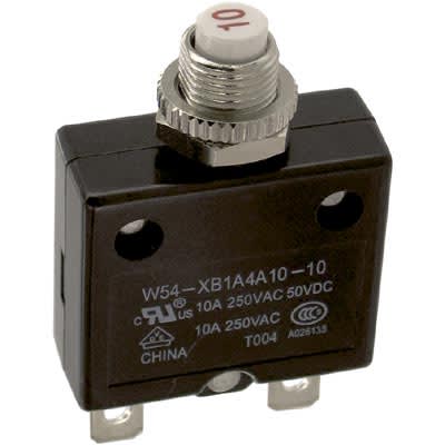 TE Connectivity W54 Thermal Breaker TE Connectivity Circuit Breaker W54- XB1A4A10-25 - Thermal 1P 250V 25A Panel Mount 250V AC Circuit Protector - Foto 4
