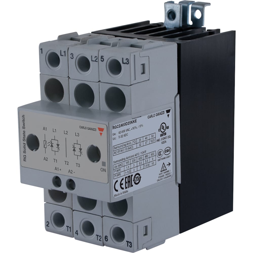 Carlo Gavazzi, Inc. RGC2A60D25KKE Contactor, Solid State, 2 Phase