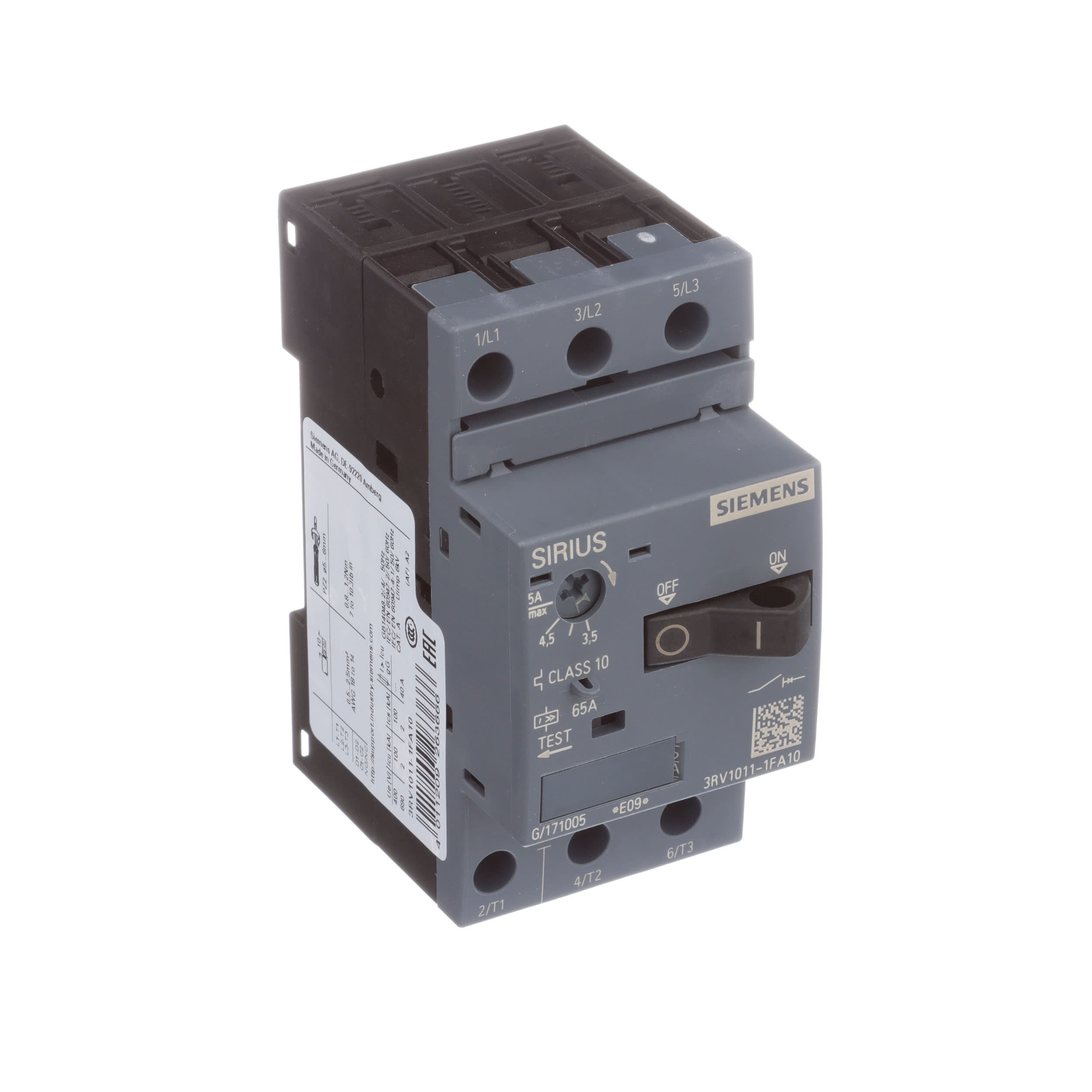 Siemens 3RV1011 Motor starter protector 1.25A contactor 