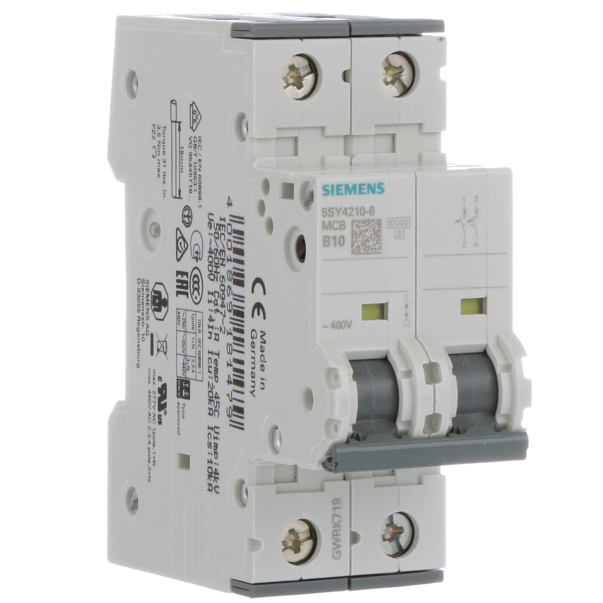 Siemens ls-interruptor 5sy4210-6 ip20 protección de tubería disyuntor 5sy42106 