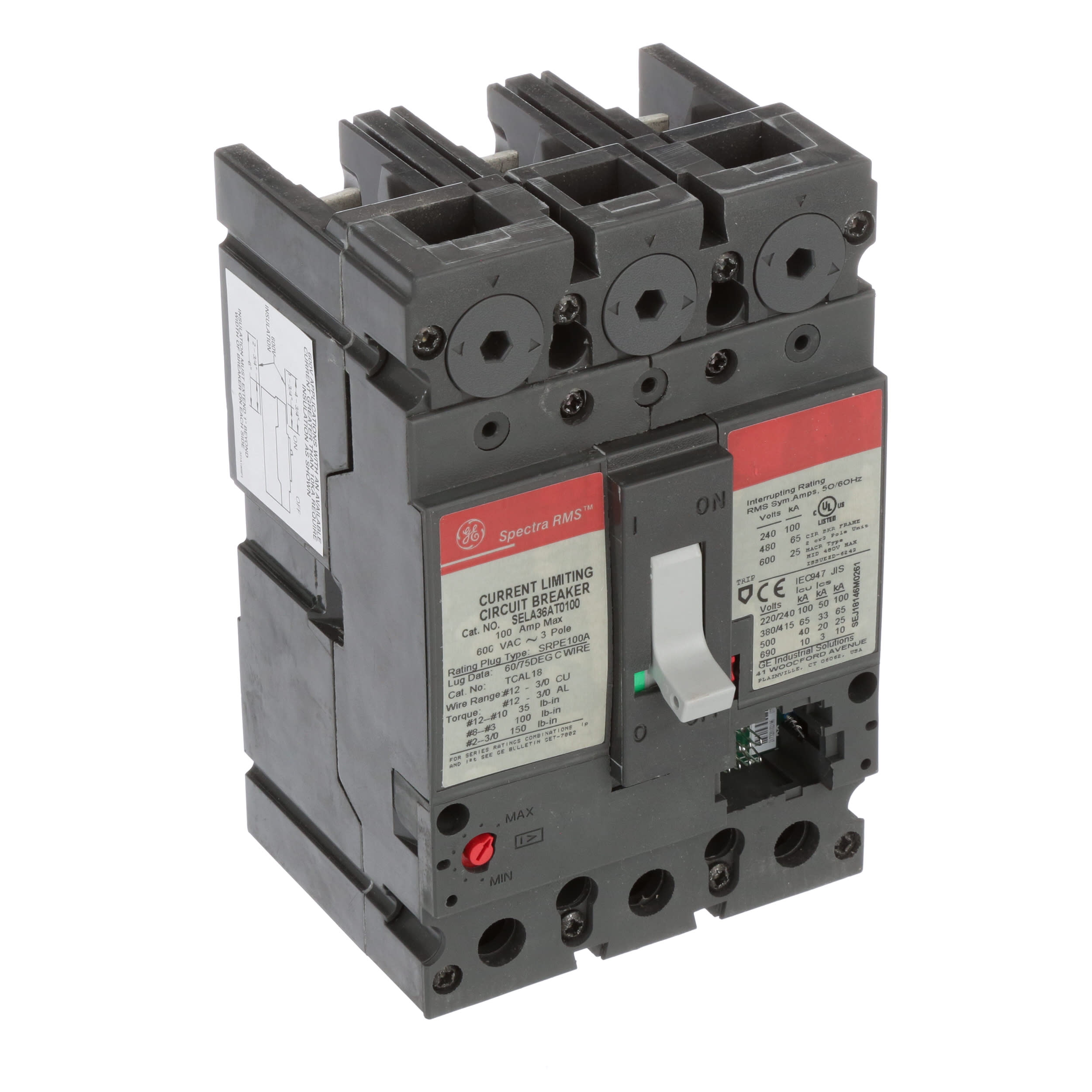 GENERAL ELECTRIC SPECTRA SELA36AI0100 600V 100A 3P CIRCUIT BREAKER SRPE100A100