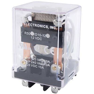 SPDT Contact Arrangement 472/1152 Ohms 10A 0.187 Quick Connect Terminal 24VDC 0.187 Quick Connect Terminal Inc. NTE Electronics R50-5D10-24 Series R50 DC Magnetic Latching Industrial Relay