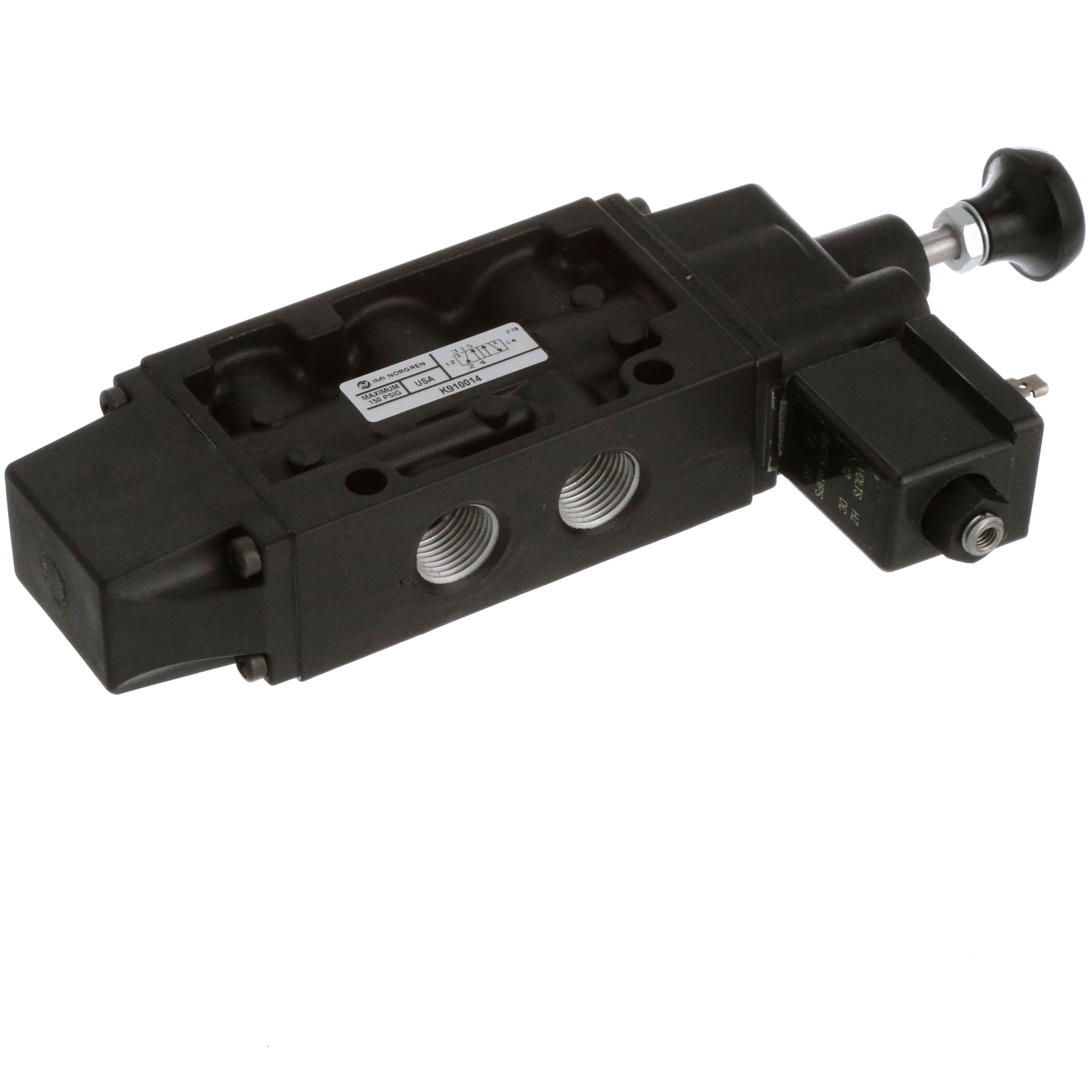 K910014 Solenoid Valve, 5/2, Spring Return, Manual Override