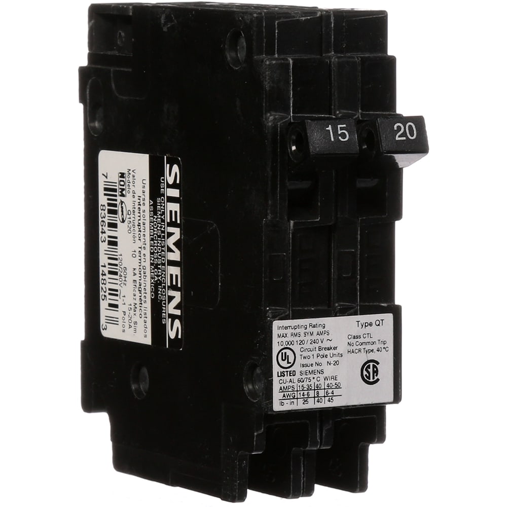 SIEMENS Q1520 1P Duplex Plug In Circuit Breaker 20A 120VAC 