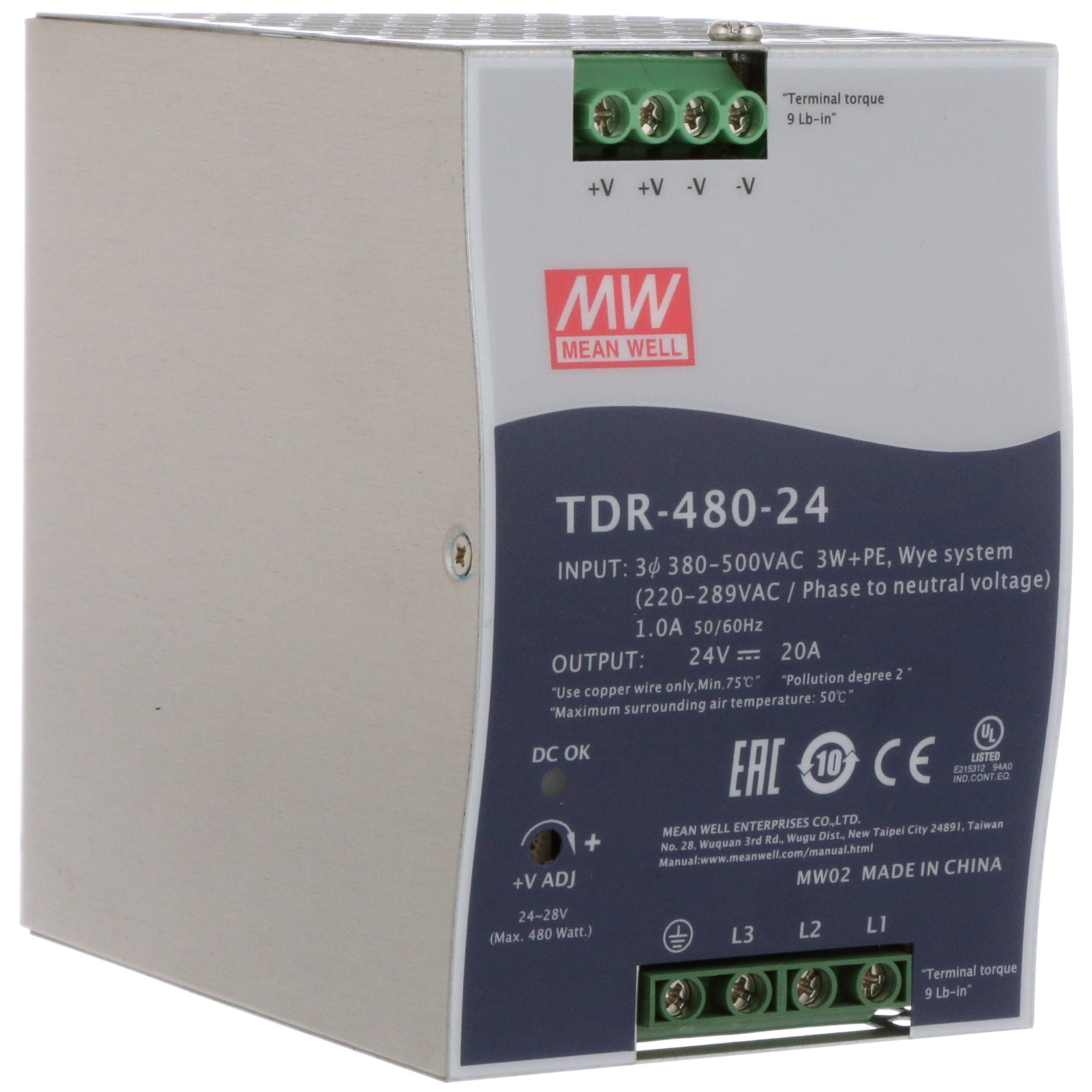 MEAN WELL - TDR-480-24 - Power Supply, AC-DC, DIN Rail, Three Phase ...