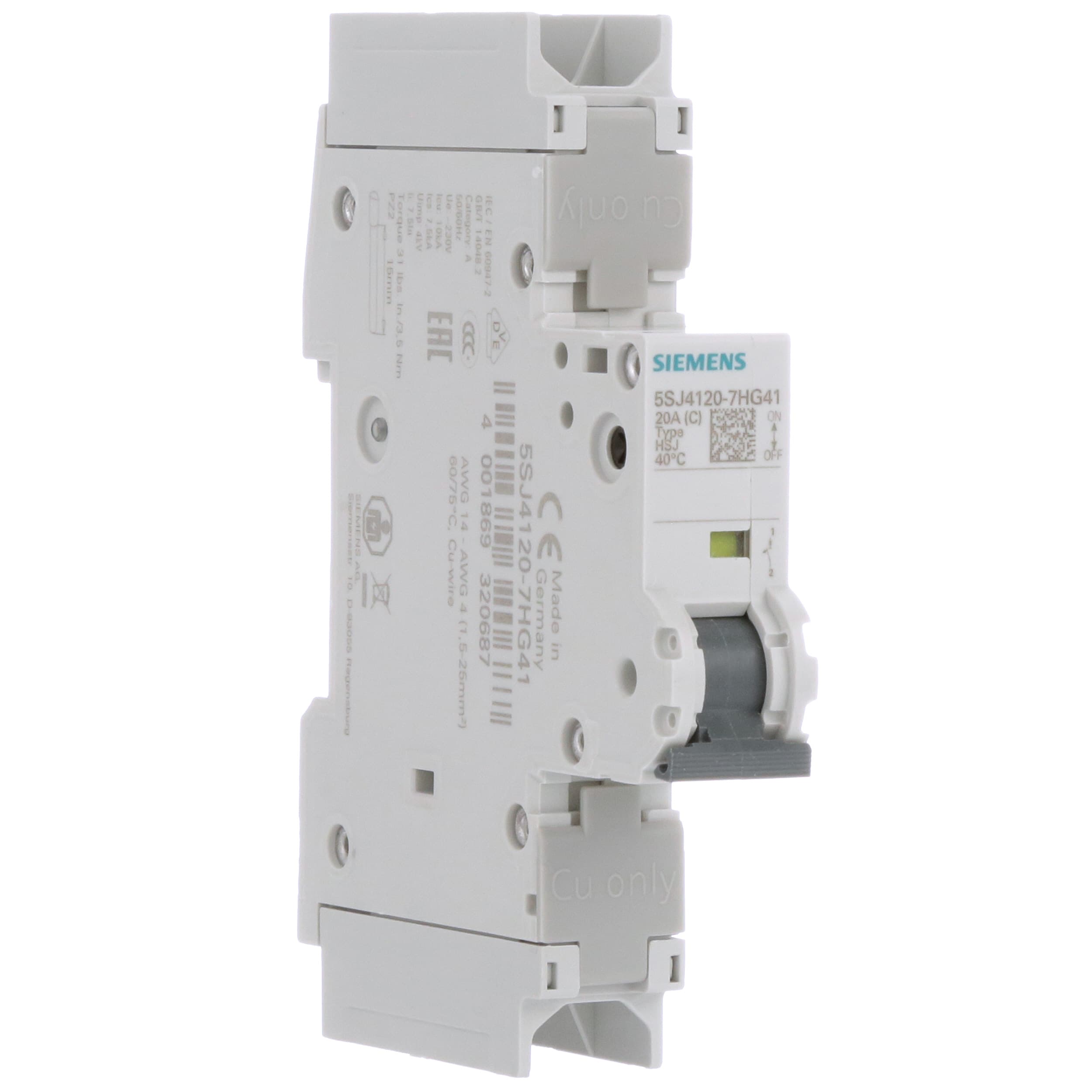 Siemens 5sj41207hg41 Miniature Circuit Breakers 1 Pole 240 Vac 20a C Curve Ul489 Allied Electronics Automation