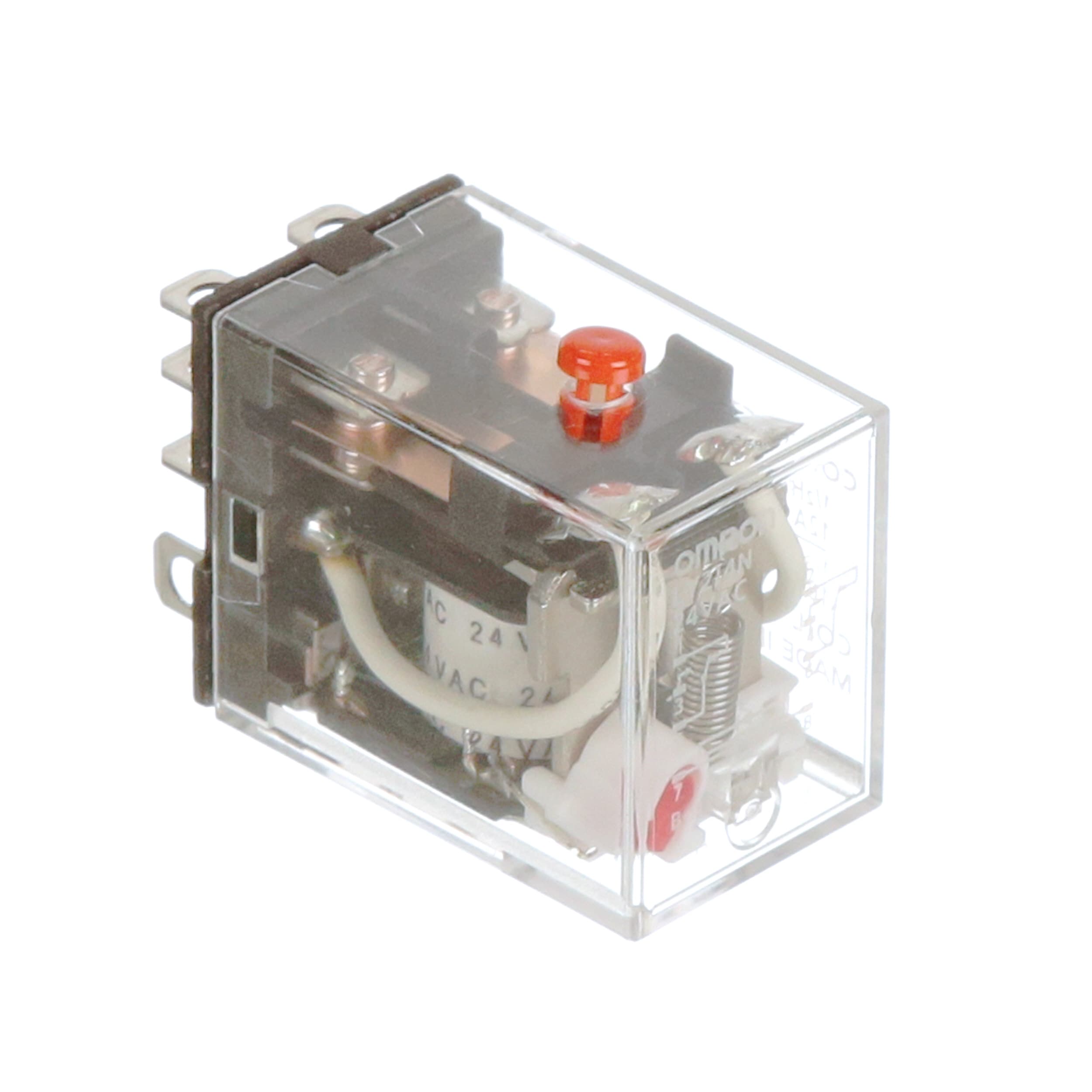 24 VAC Rate 93.6 mA at 50 Hz and 80 mA at 60 Hz Rated Load Current Standard Bracket Moutning Quadruple Pole Double Pole Contacts Singe Contact LED Indicator and Push-To-Test Button Type Omron LY4I4N AC24 General Purpose Relay Plug-In/Solder Terminal 