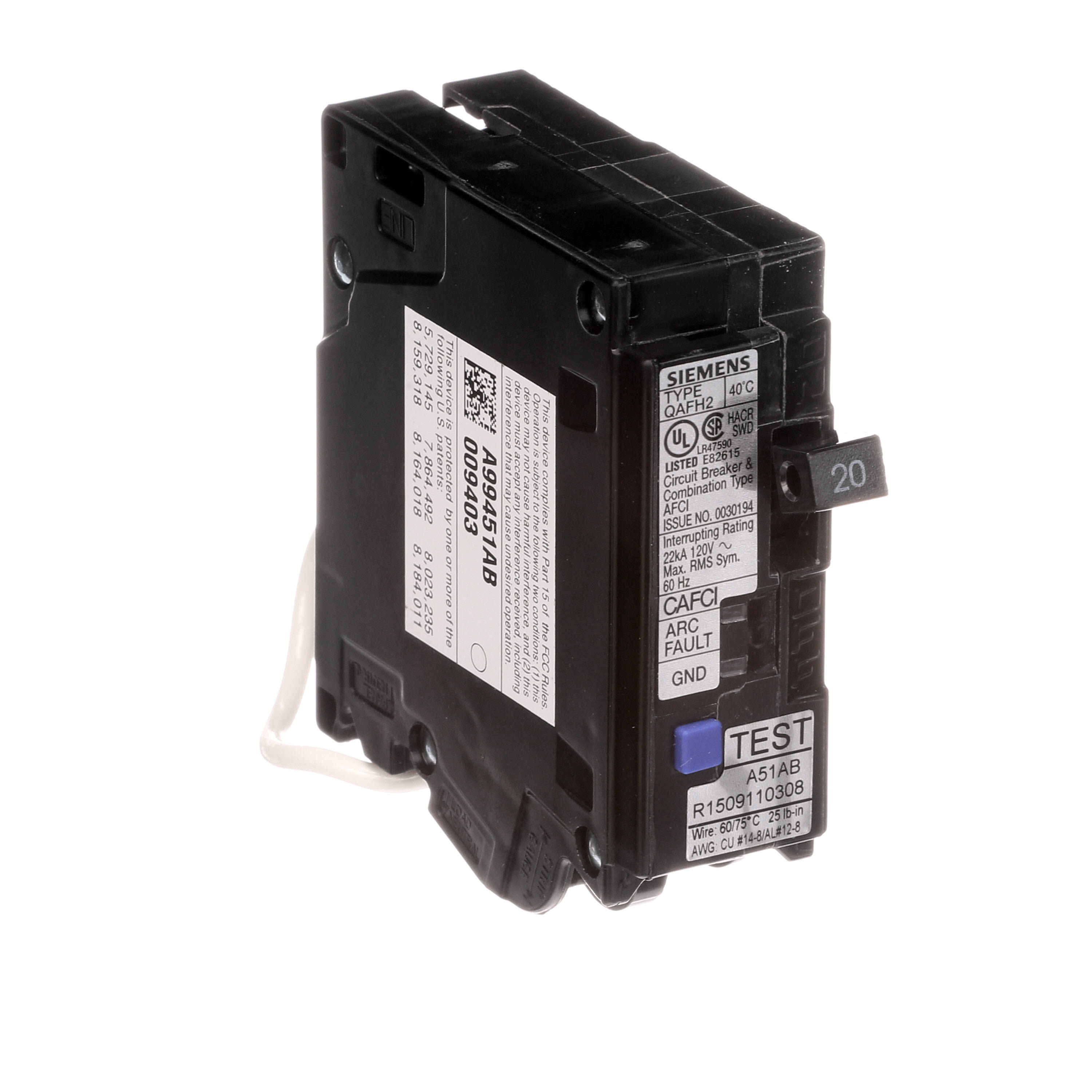 Siemens QA120AFC 20-Amp Single Pole 120-volt Plug-On Combination AFCI Breaker