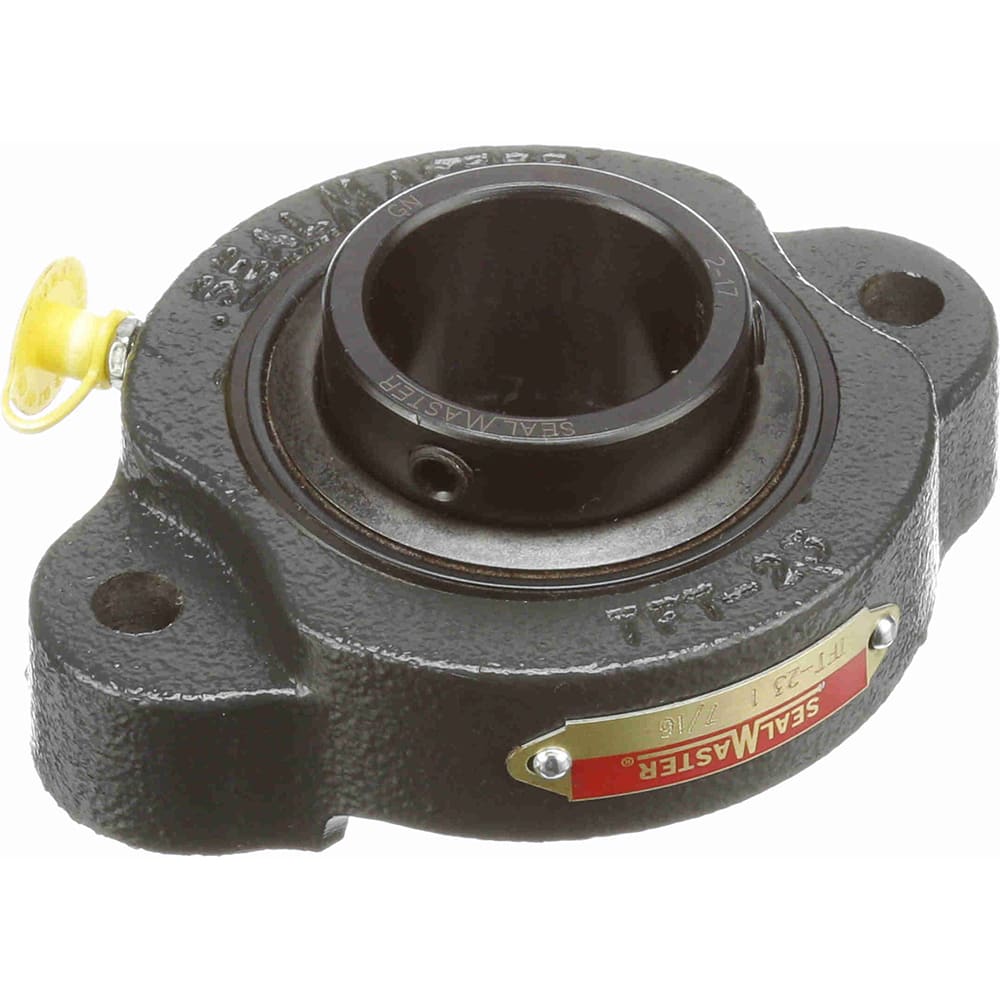 4-7/8 Overall Length Sealmaster TFT-23 Standard Duty Flange Unit Regreasable Cast Iron Housing 2 Bolt ±2 Degrees Misalignment Angle 1.4375 Bore 1.4375 Bore 3-15/16 Bolt Hole Spacing Width Skwezloc Collar 7/8 Flange Height Contact Seals