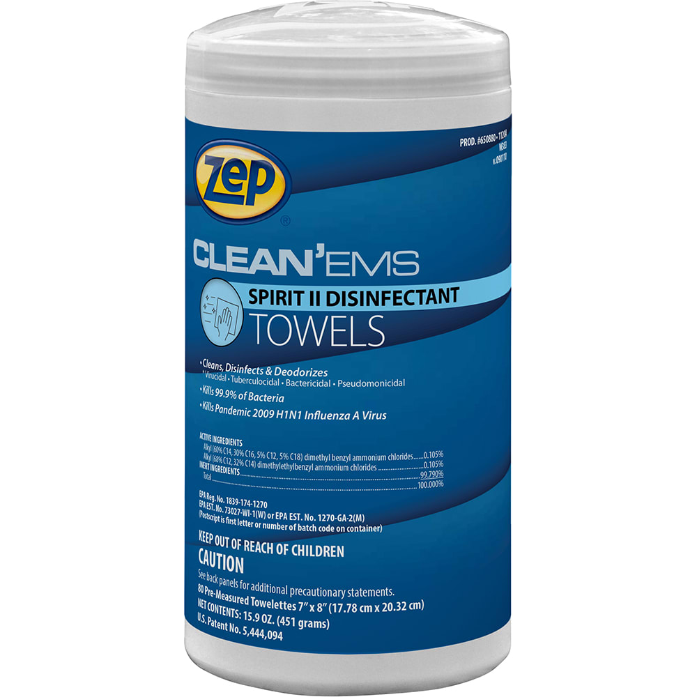 Zep 650880 ZEP Clean'ems Spirit II Disinfectant Wipes 80CT RS