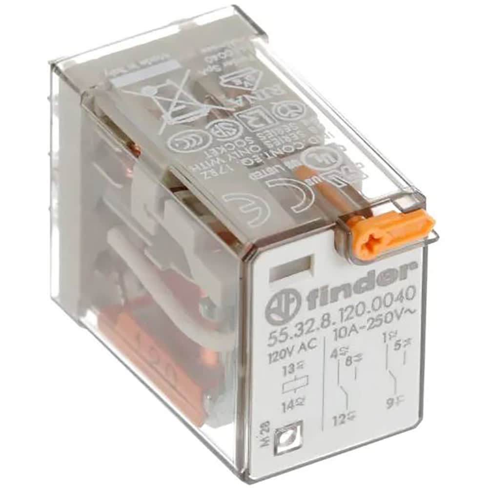 Finder - 55.34.8.120.0000 - Ind. Plug-In Relay, 4PDT 7A, 120V AC coil ...
